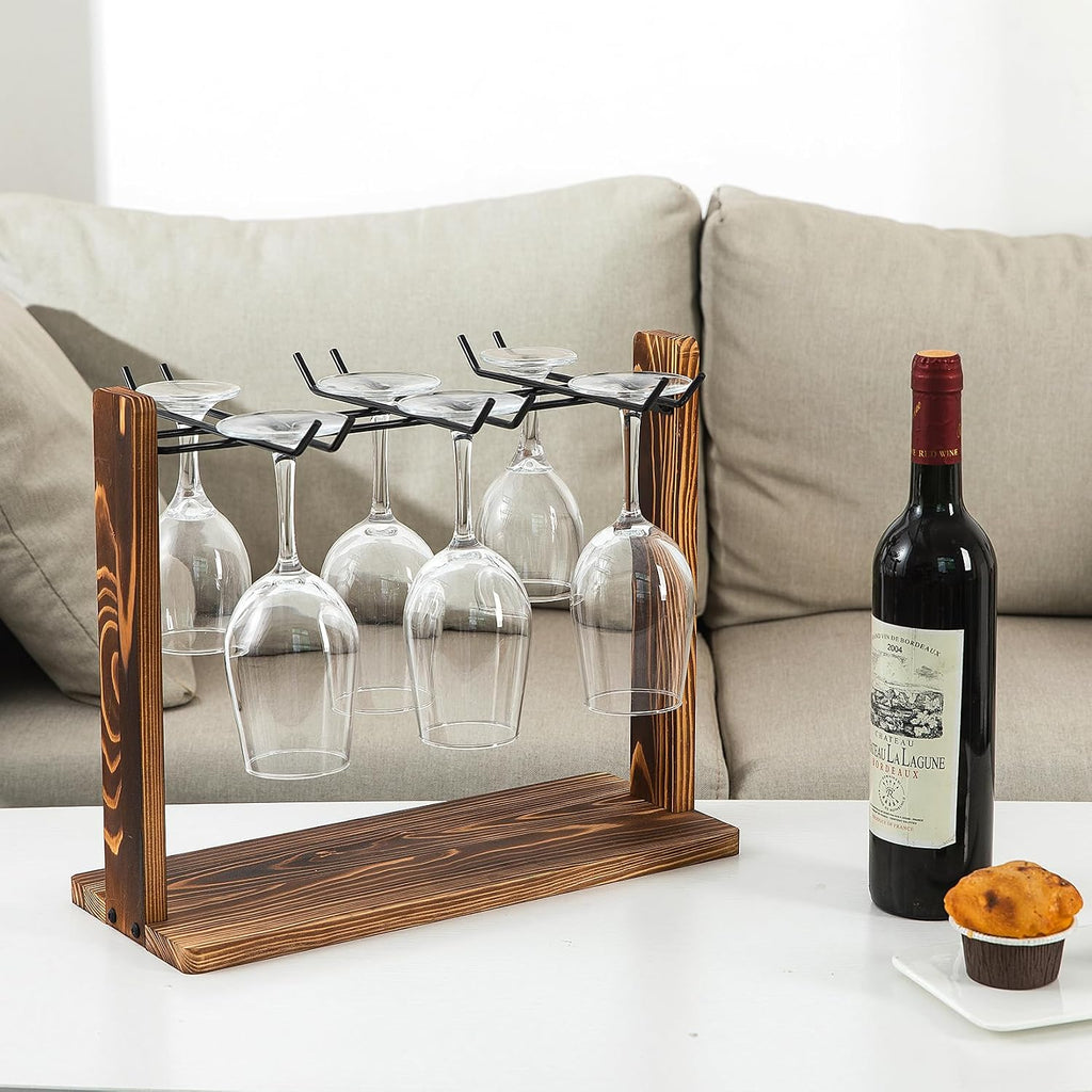 Wood Metal Wine Glass Display Rack