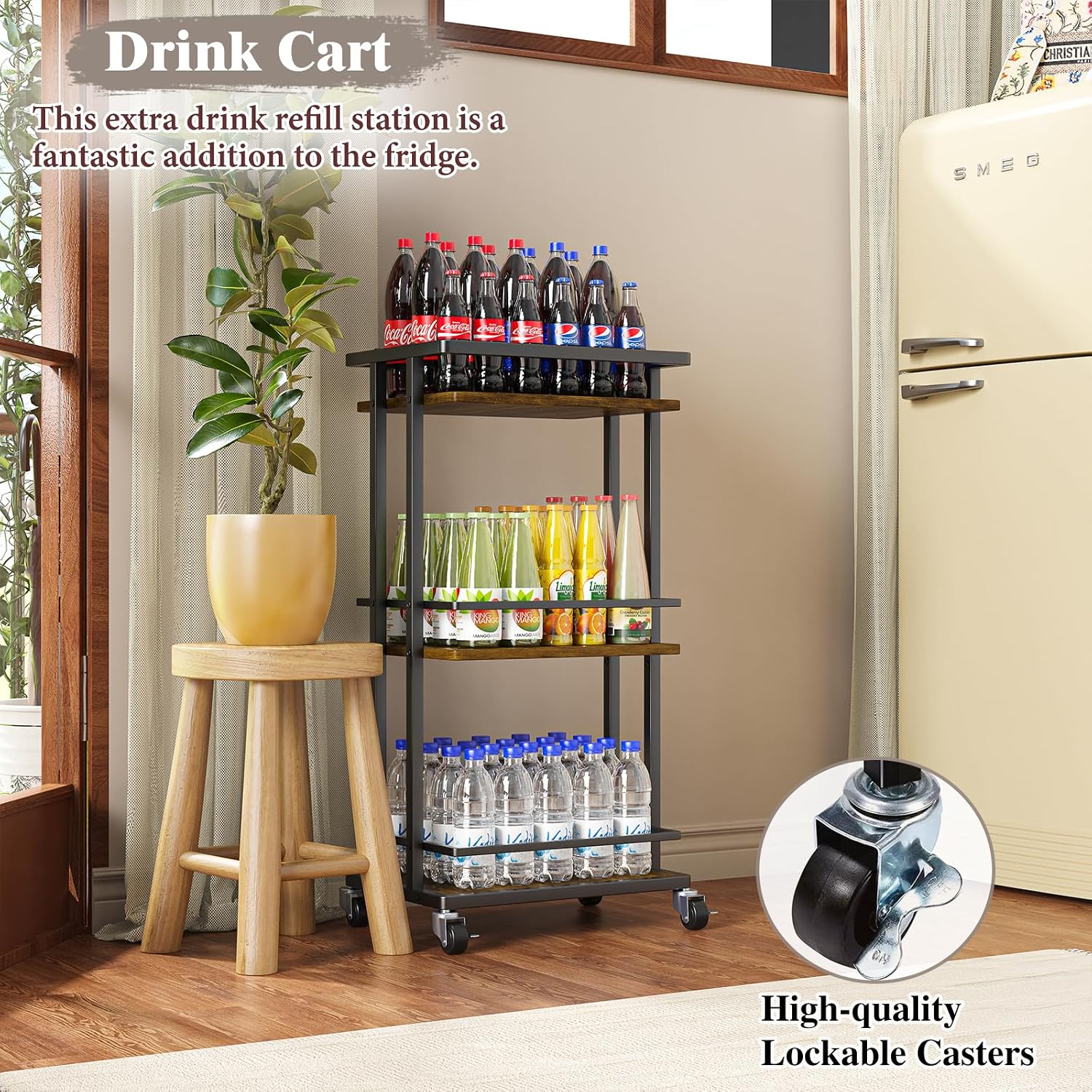 Rolling Bar Cart Glassware Storage Rack