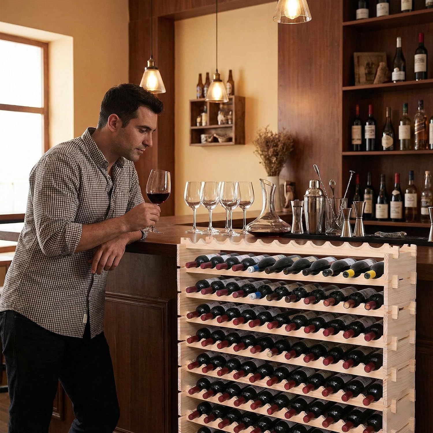 Stackable Modular Wooden Wine Storage Cabinet