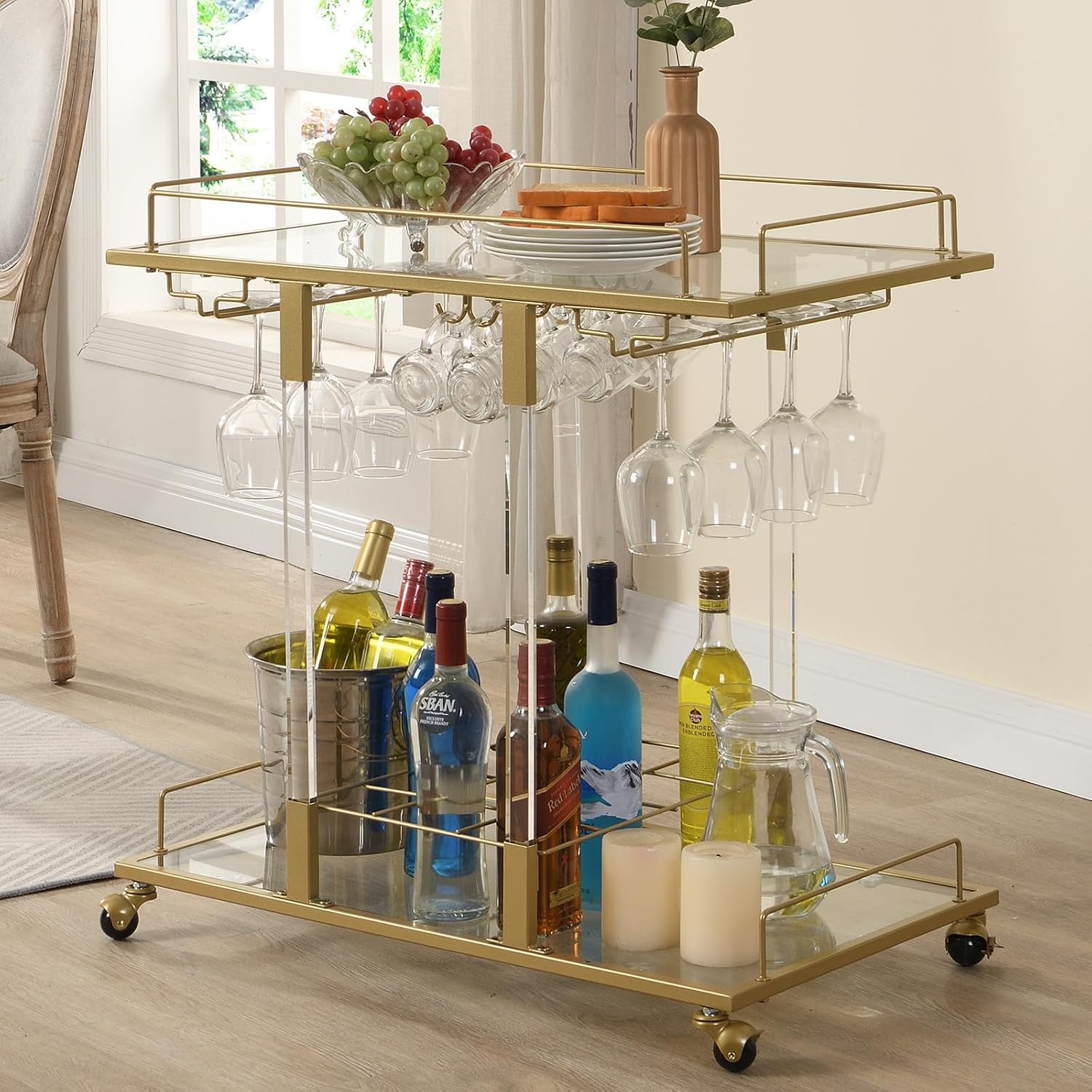 Acrylic Rolling Bar Cart Wine Rack