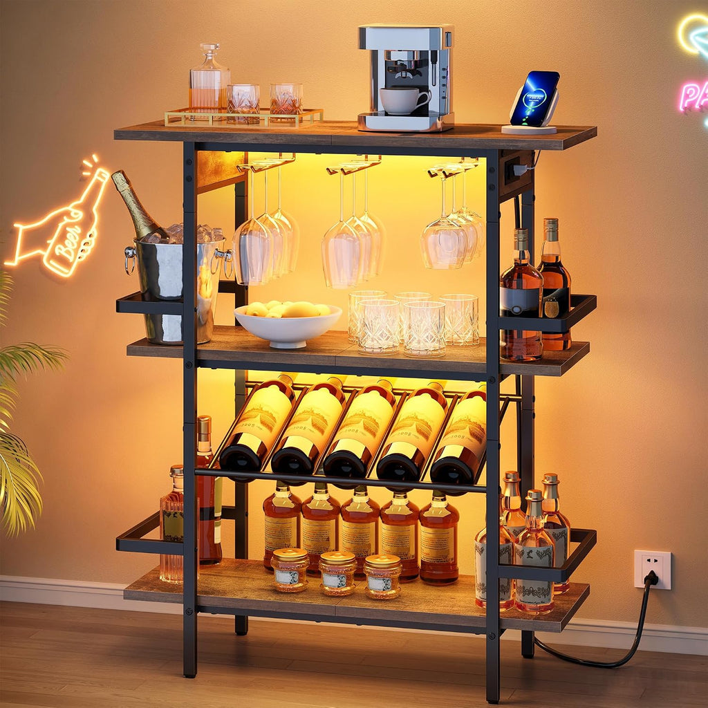 LED Light Freestanding Wine Bar Cabinet