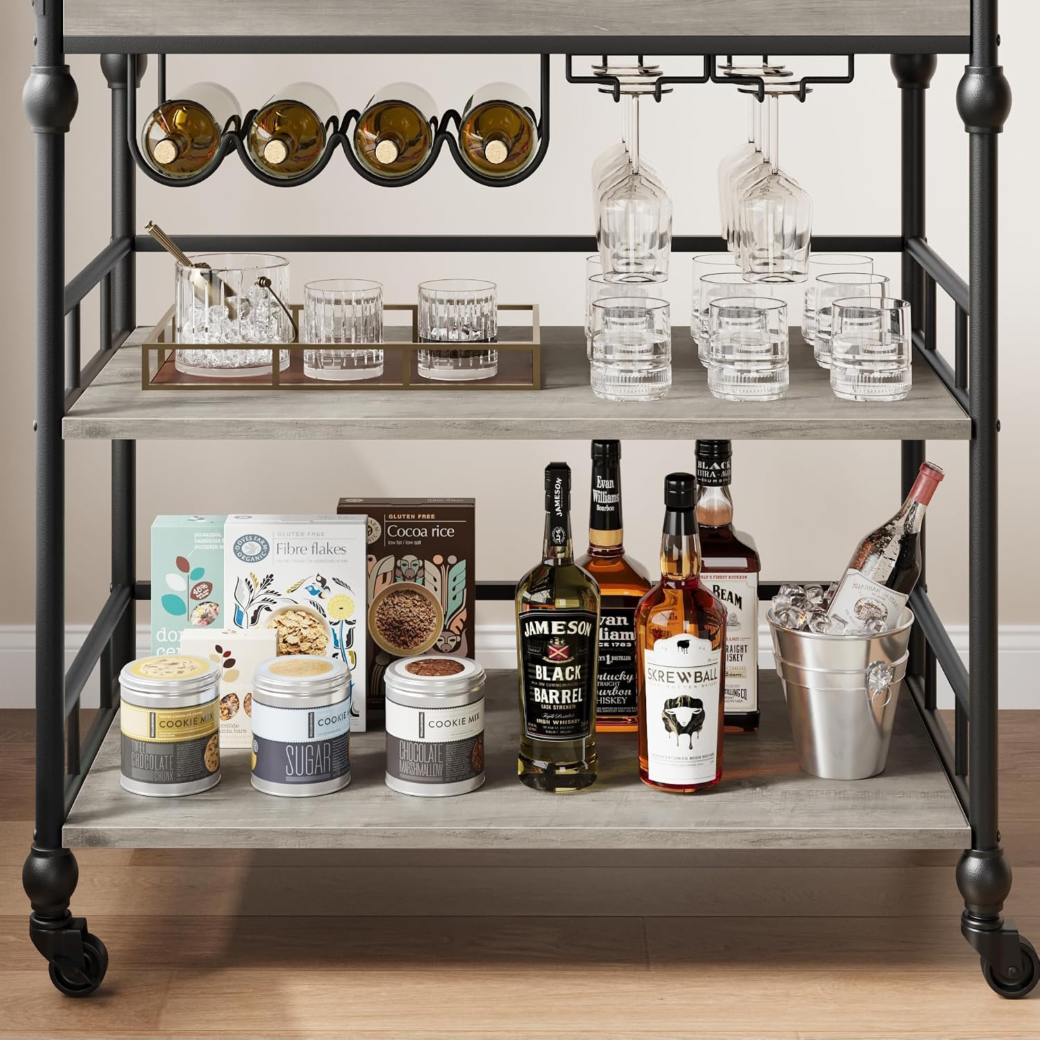 Rolling Bar Cart Wine Rack Tray