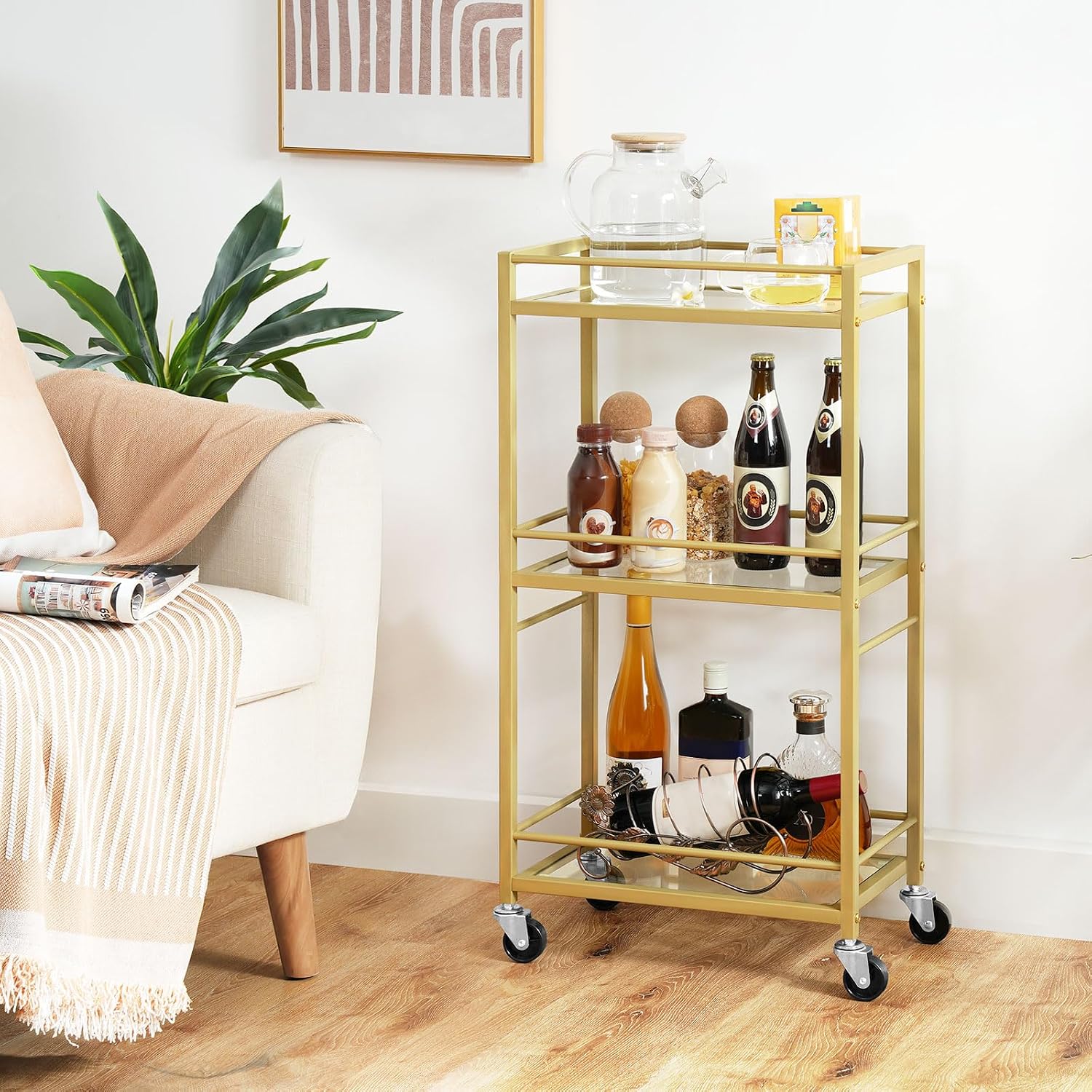 Gold Rolling 3-Tier Bar Cart