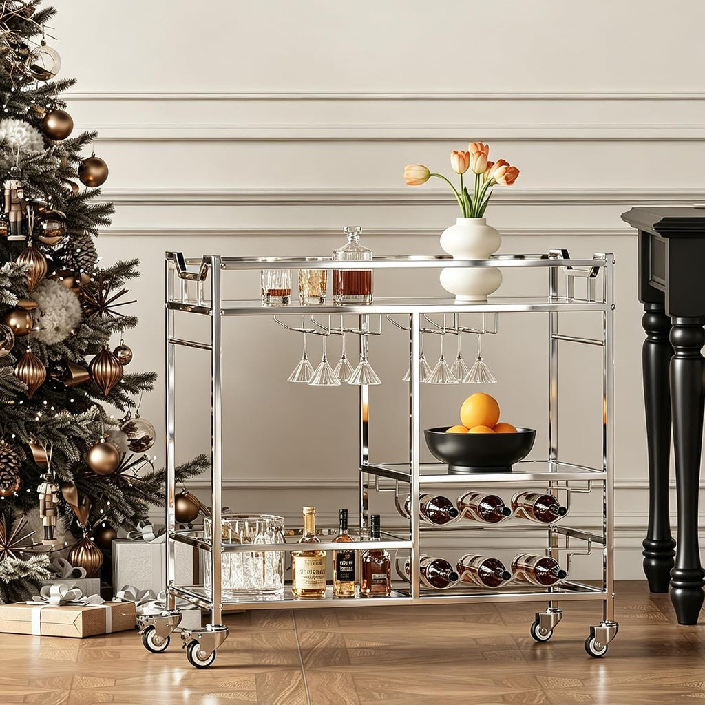 Silver Bar Cart Wine Glass Holders