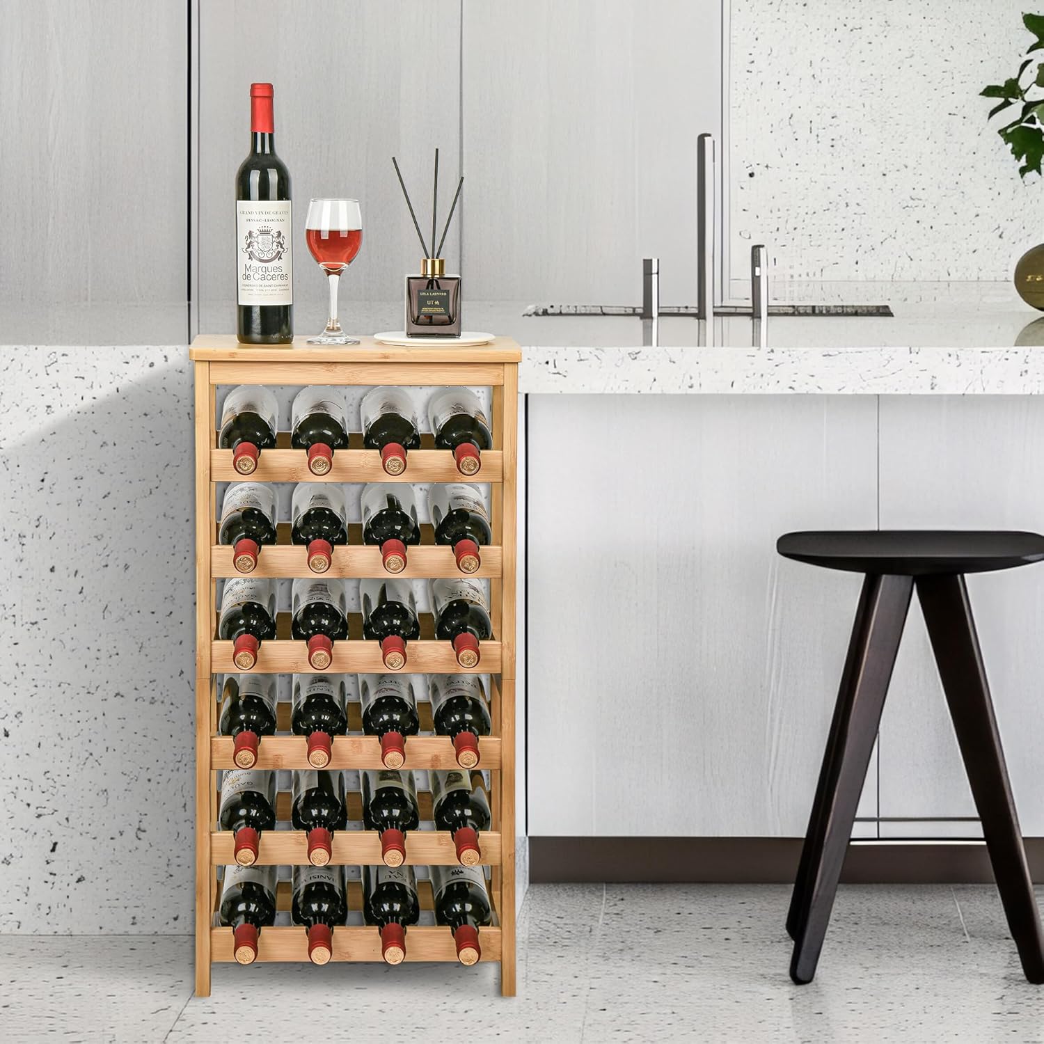 6-Tier Natural Bamboo Freestanding Wine Rack