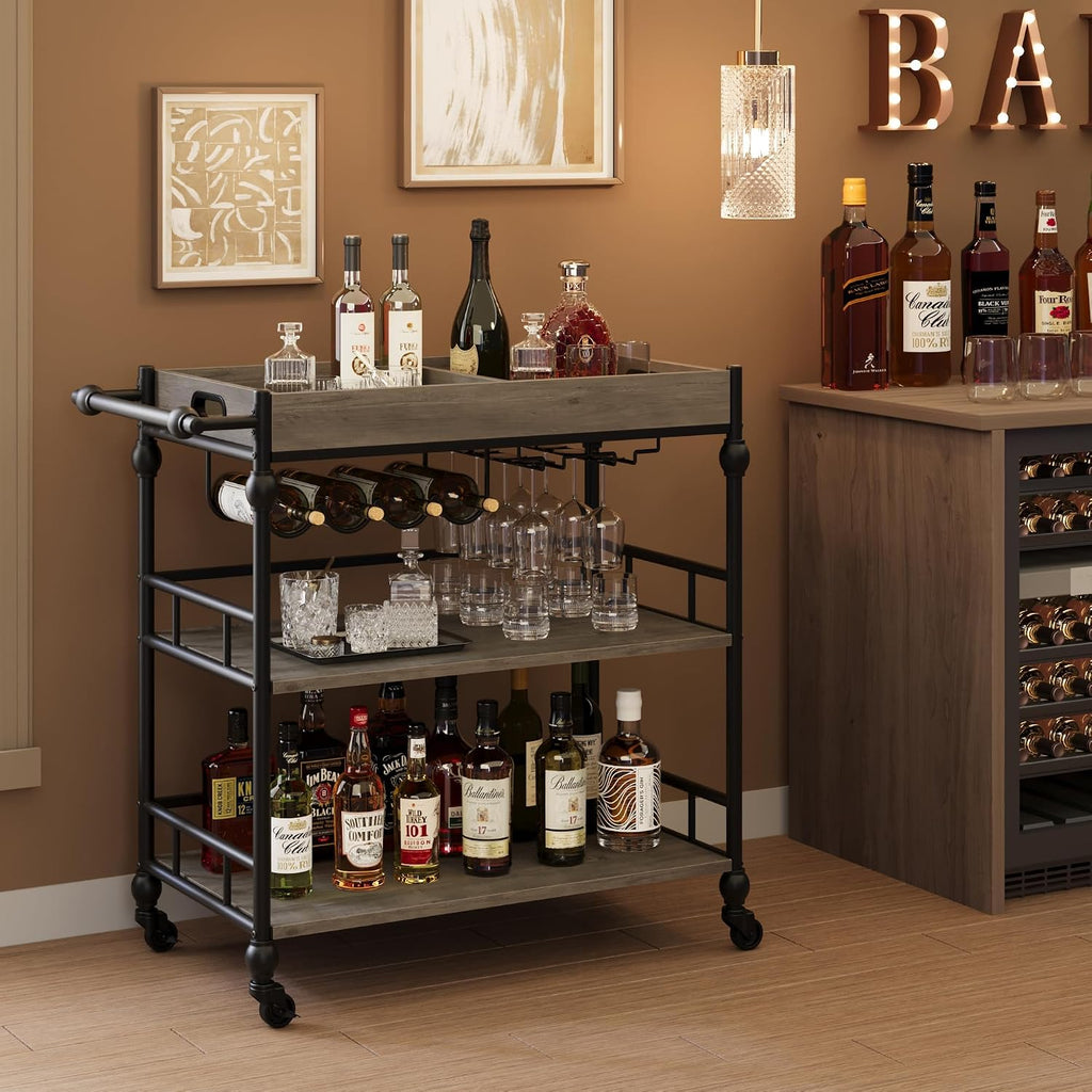 Rolling Bar Cart Wine Rack Tray