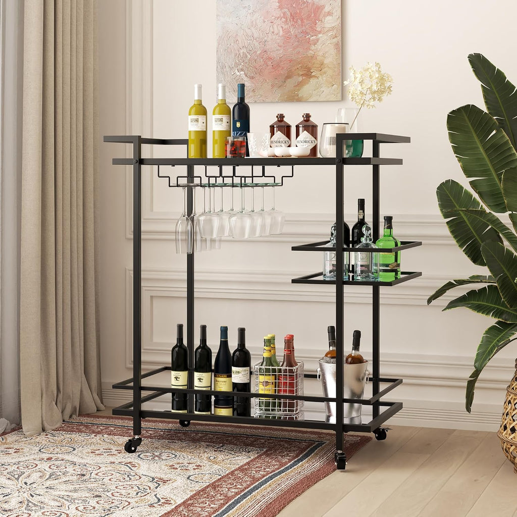 3-Tier Rolling Bar Cart Mirror Shelves
