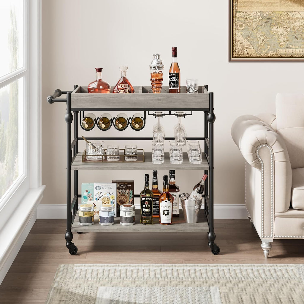Rolling Bar Cart Wine Rack Tray