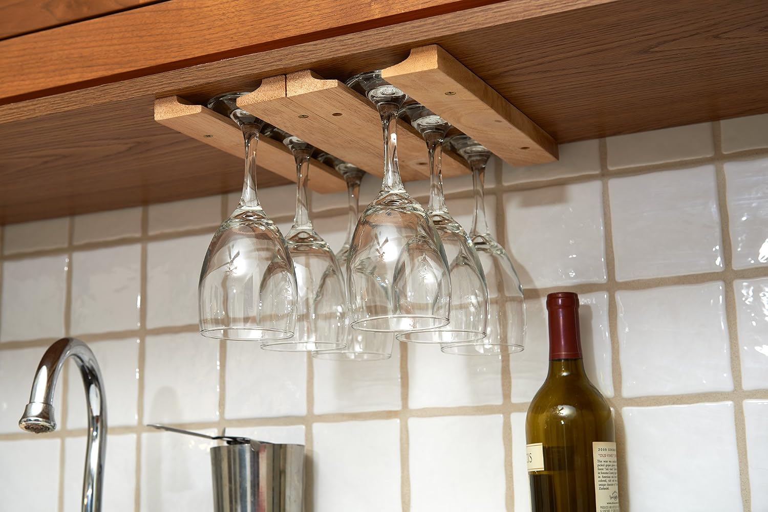 Under Cabinet Wood Wine Glass Holder