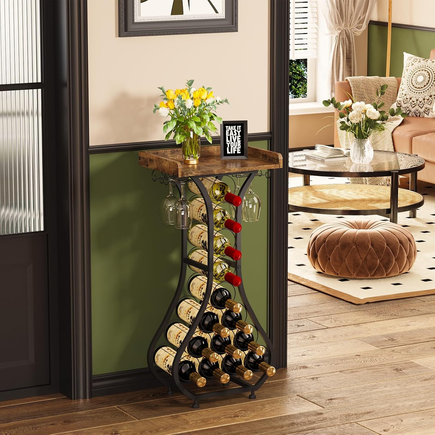 Freestanding Wine Rack With Glass Holder