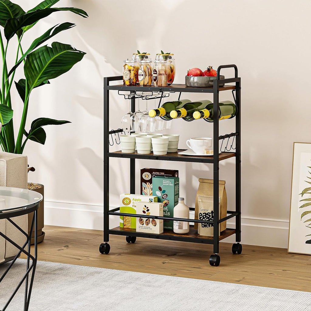 Rolling Bar Cart Wine Glass Holders