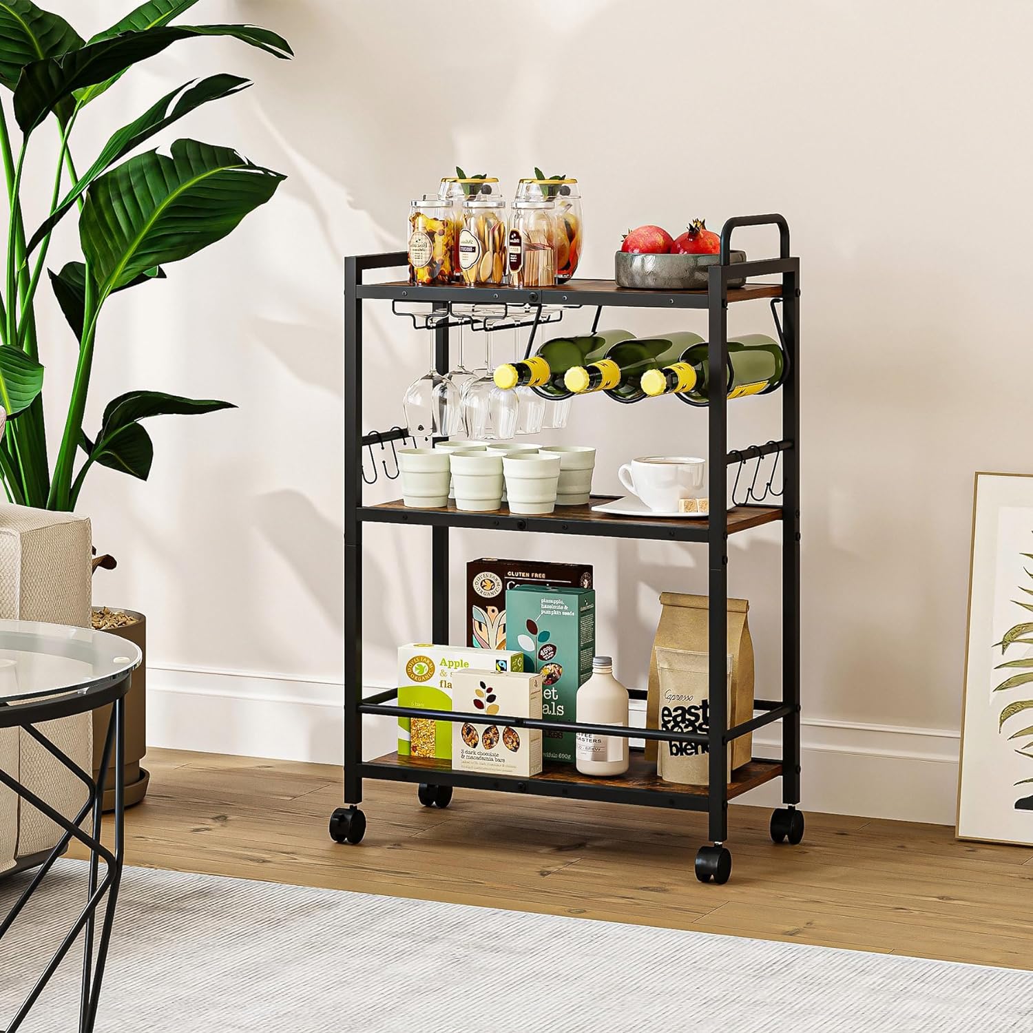 Rolling Bar Cart Wine Glass Holders