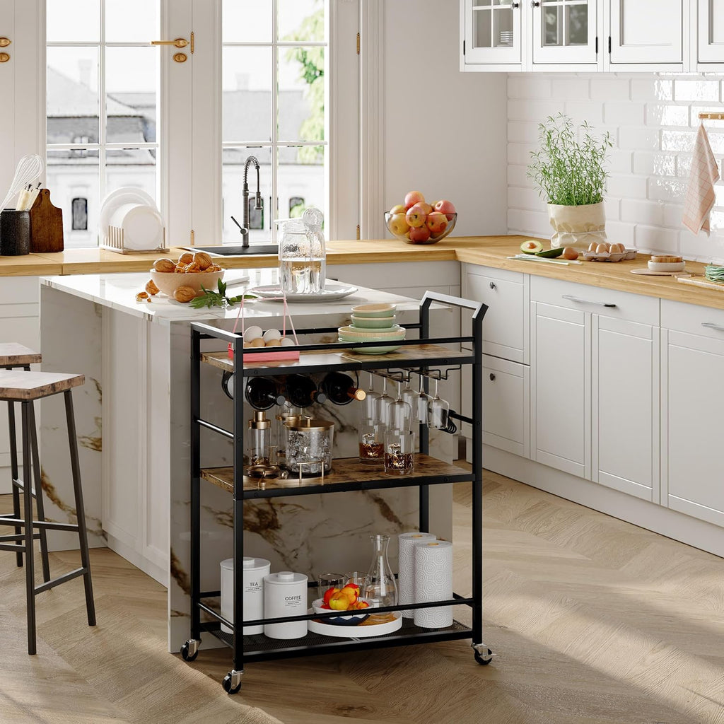 Rolling Bar Cart Wine Rack Shelves