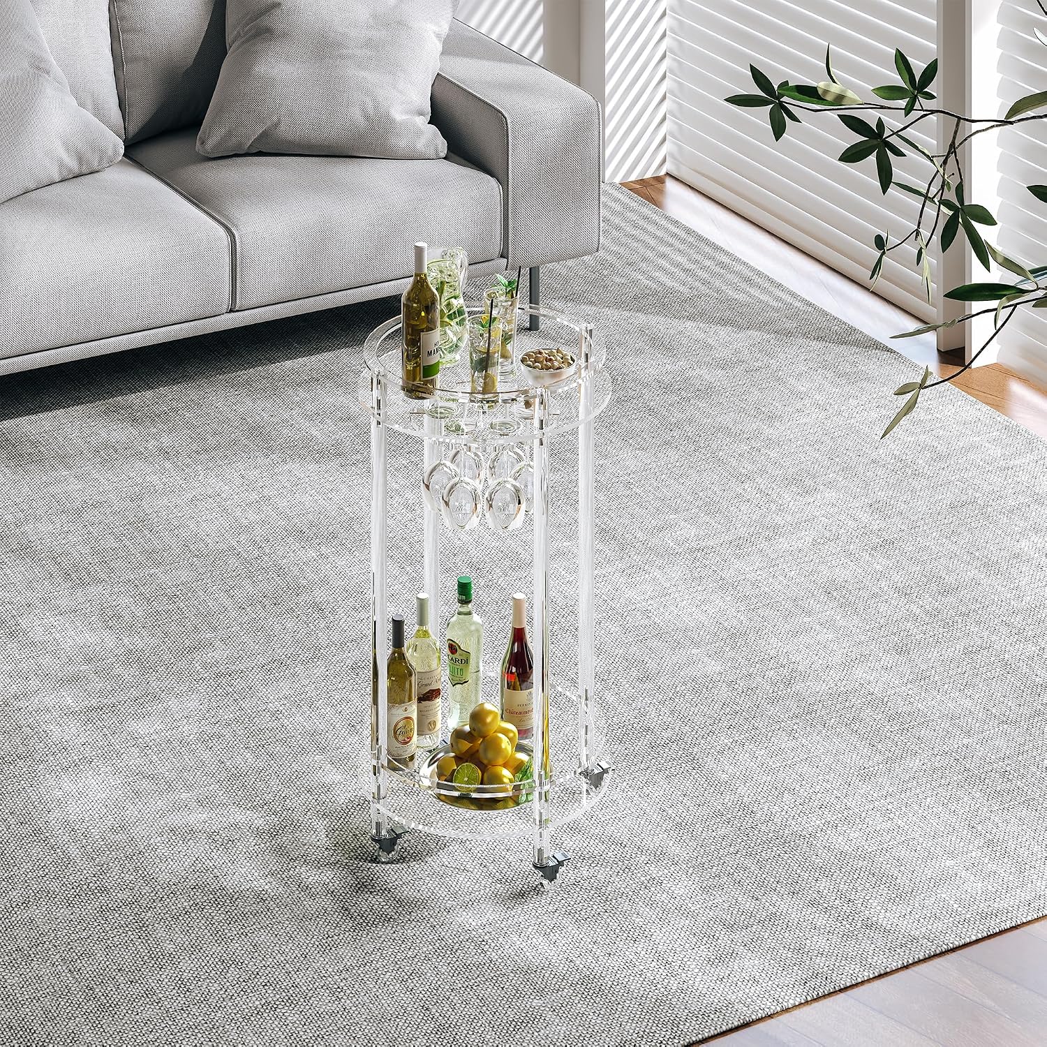 Acrylic Rolling Bar Cart Glass Holders