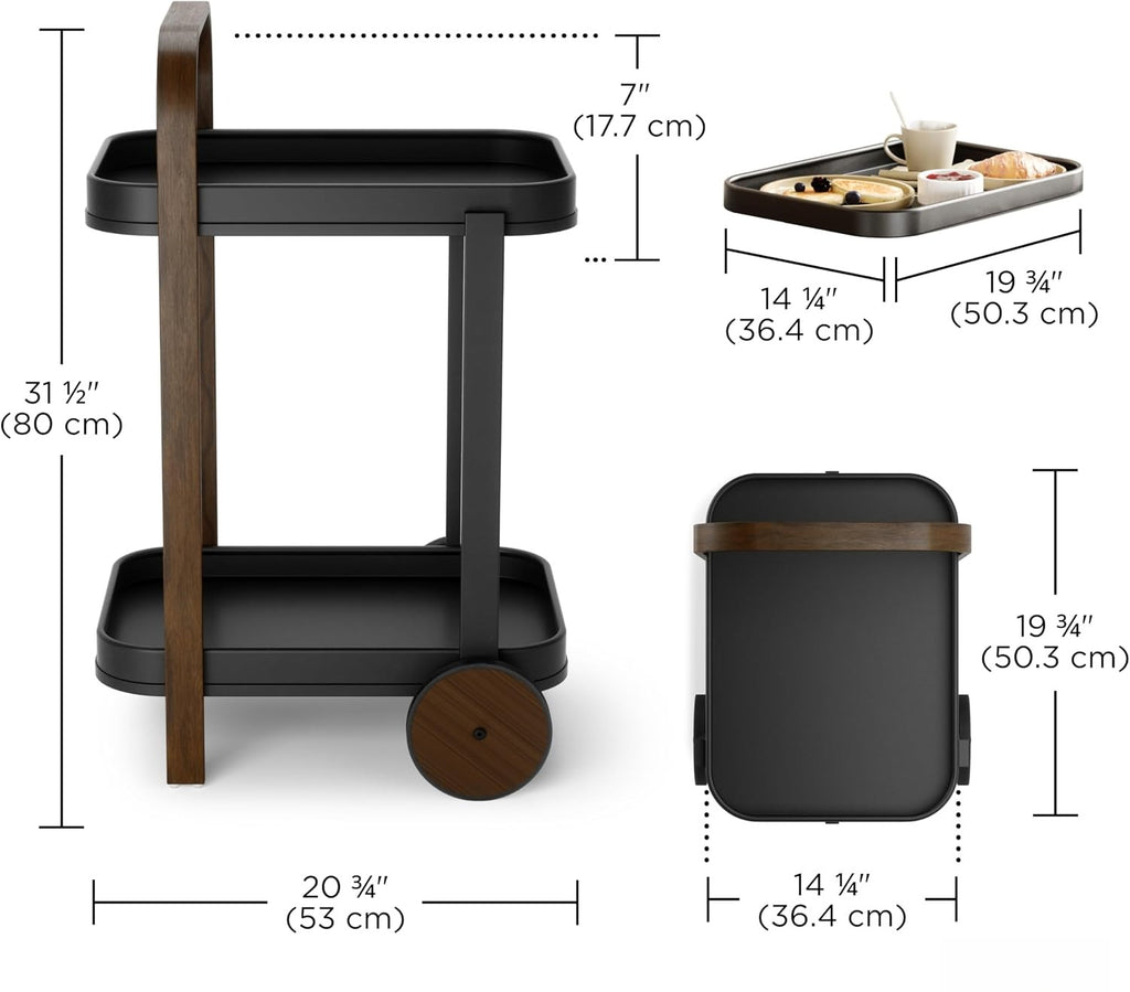 Rolling Bar Cart Removable Tray Shelves